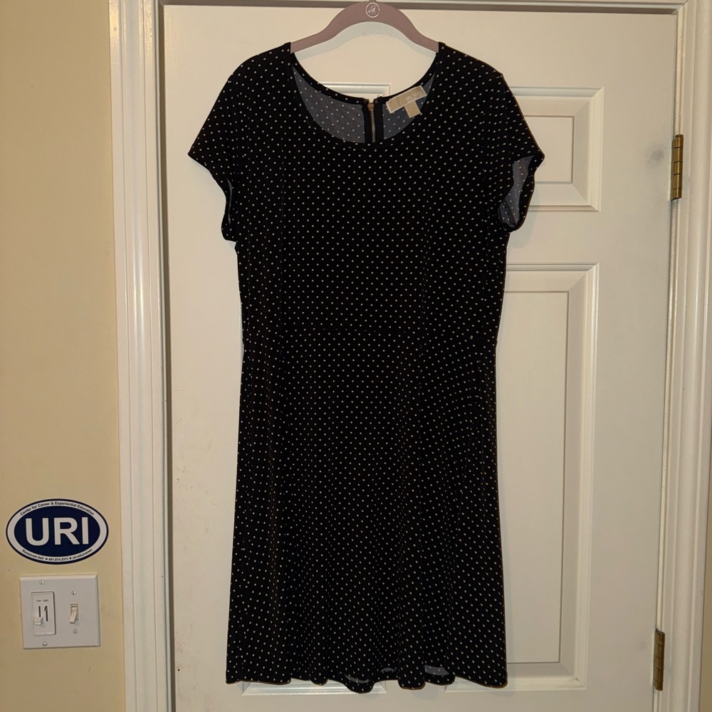 Michael Kors Black Midi Dress with White Dots